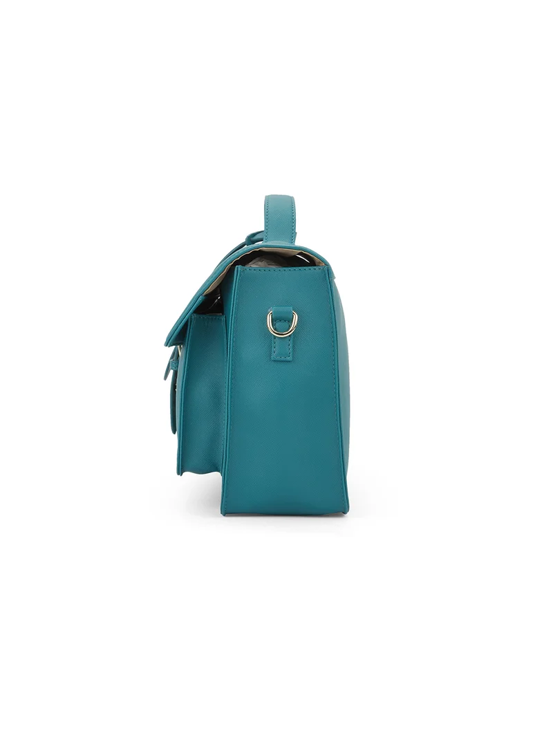 globus  Globus Women Emerald Green Vegan Leather Textured Rectangular Sling Bag With Detachable Strap  | Best Price UAE